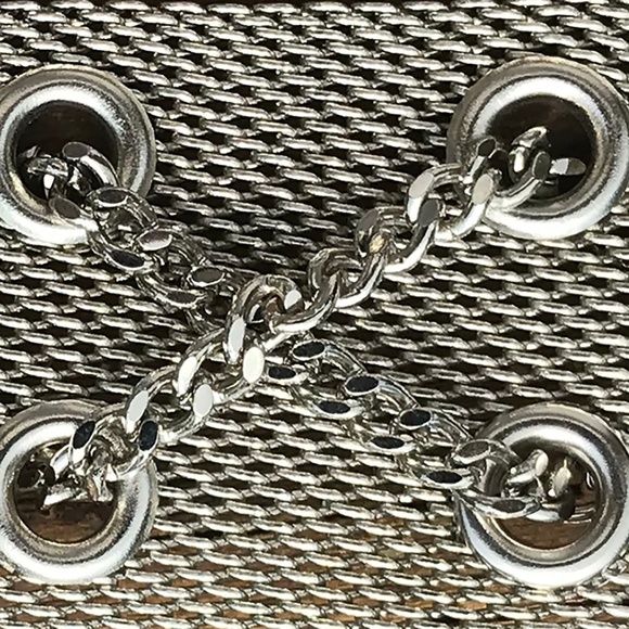 Silver tone Metal belt with crossing chain accents - Picture 3 of 3